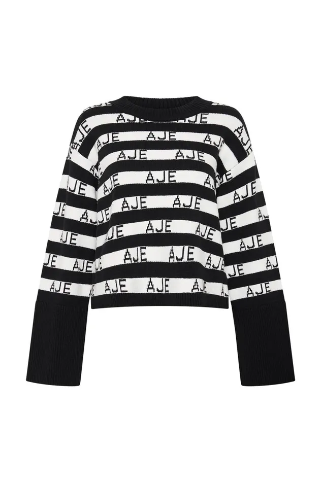 Aje Knitwear and Jumpers Story Oversized Striped Knit Blackivory 8211 Women Aje Knitwear and Jumpers Story Oversized Striped Knit Blackivory 8211 Women