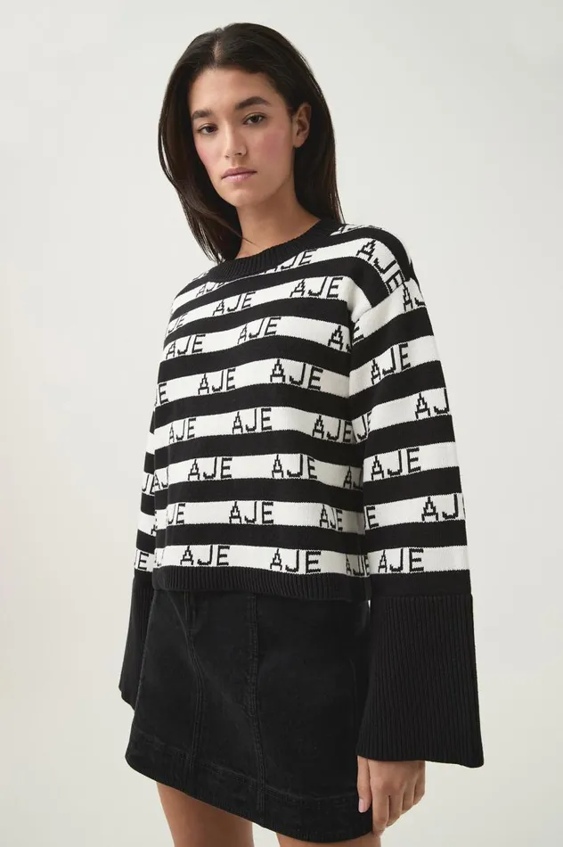 Aje Knitwear and Jumpers Story Oversized Striped Knit Blackivory 8211 Women Aje Knitwear and Jumpers Story Oversized Striped Knit Blackivory 8211 Women