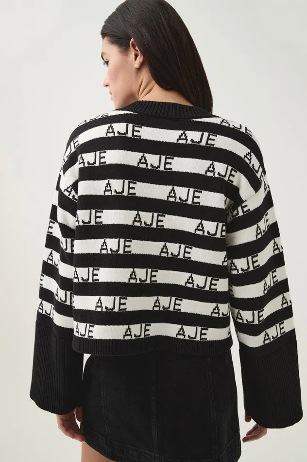 Aje Knitwear and Jumpers Story Oversized Striped Knit Blackivory 8211 Women Aje Knitwear and Jumpers Story Oversized Striped Knit Blackivory 8211 Women