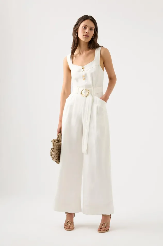 Aje Playsuits and Jumpsuits Maya Pintuck Wide Leg Jumpsuit Ivory 8211 Women