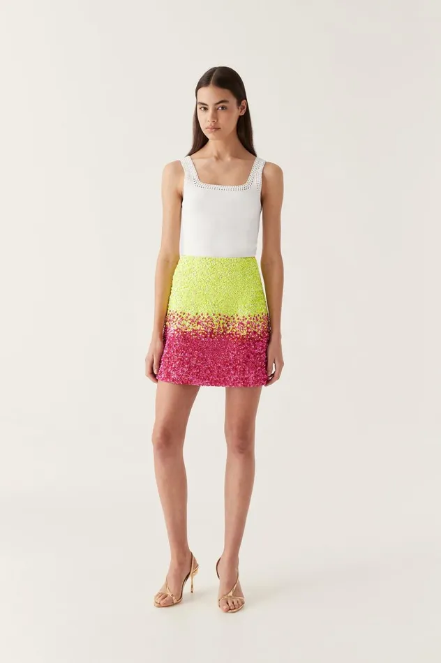 Aje Skirts Calypso Ombre Mini Skirt Ombre Light Lime Green 8211 Women Aje Skirts Calypso Ombre Mini Skirt Ombre Light Lime Green 8211 Women