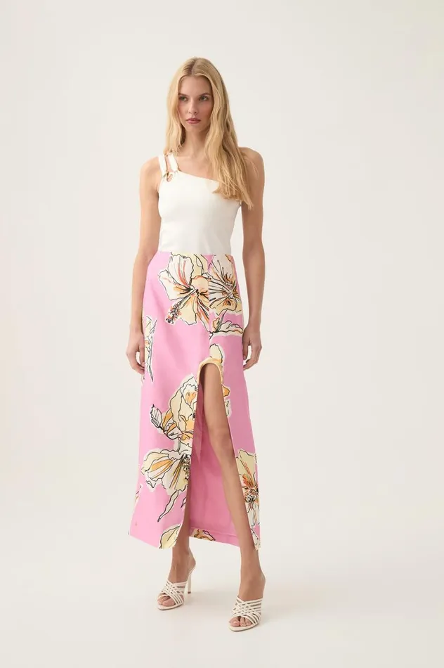 Aje Skirts Flourish Midi Skirt Pink Hibiscus 8211 Women