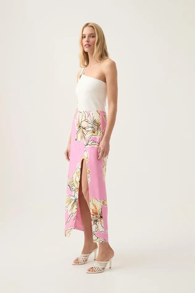 Aje Skirts Flourish Midi Skirt Pink Hibiscus 8211 Women Aje Skirts Flourish Midi Skirt Pink Hibiscus 8211 Women