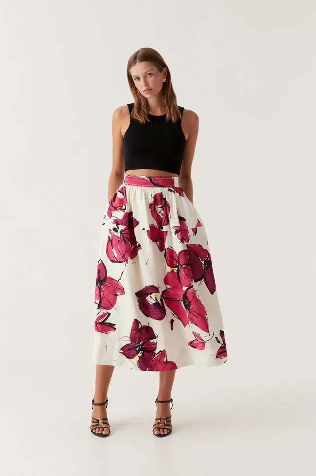 Aje Skirts Lottie Gathered Midi Skirt Falling Florals 8211 Women