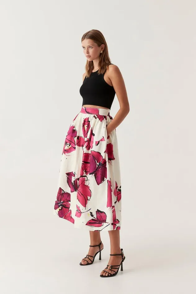 Aje Skirts Lottie Gathered Midi Skirt Falling Florals 8211 Women Aje Skirts Lottie Gathered Midi Skirt Falling Florals 8211 Women