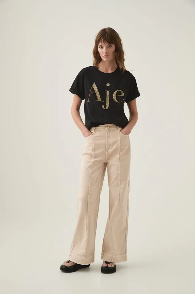 Aje Tees Bask Embellished Logo Tee Blackgold 8211 Women