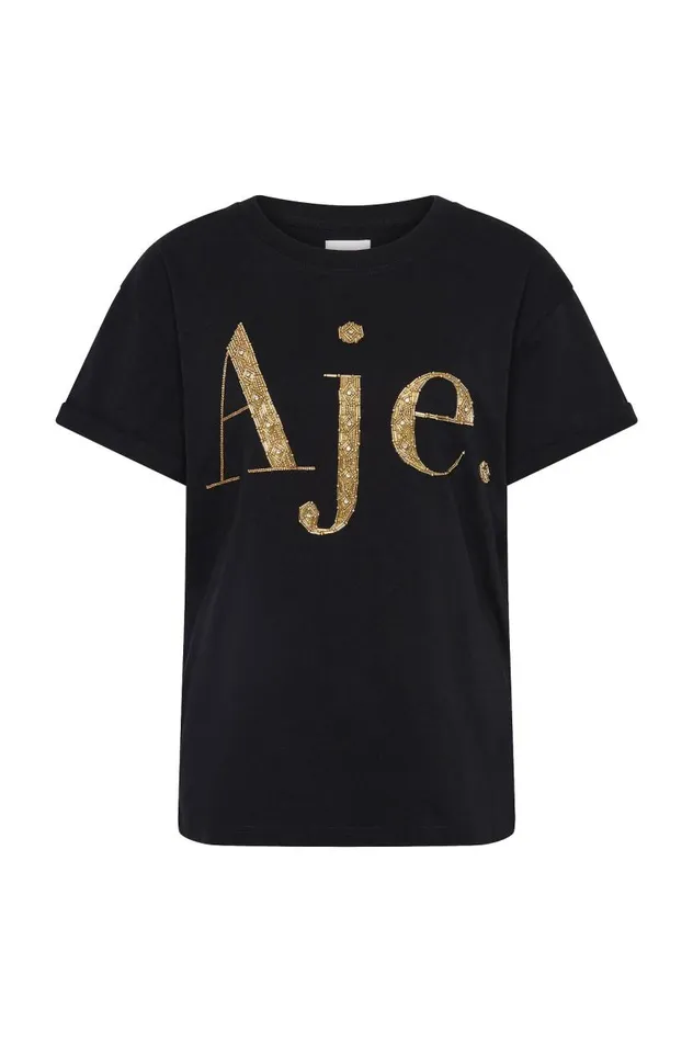 Aje Tees Bask Embellished Logo Tee Blackgold 8211 Women Aje Tees Bask Embellished Logo Tee Blackgold 8211 Women