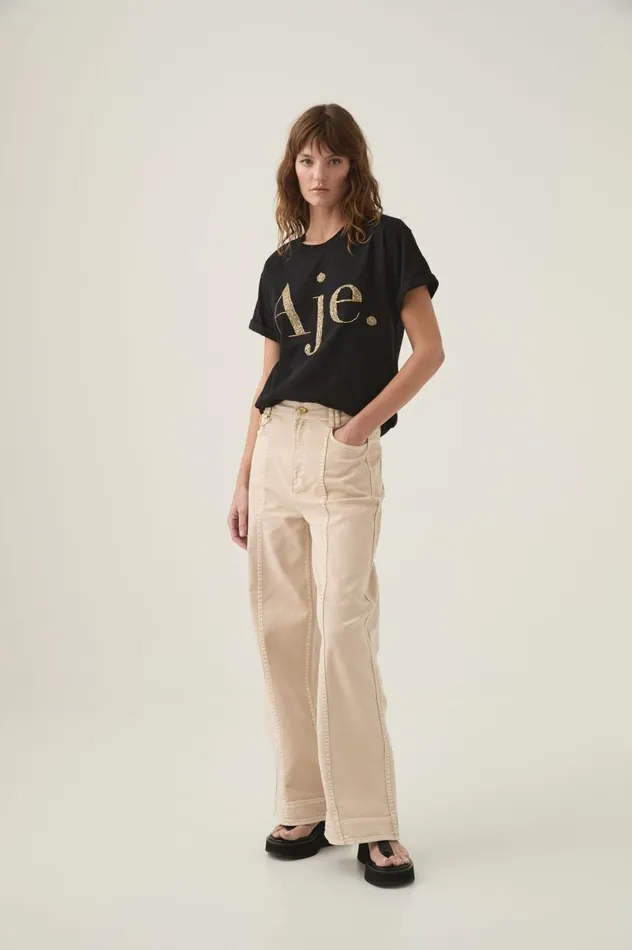 Aje Tees Bask Embellished Logo Tee Blackgold 8211 Women Aje Tees Bask Embellished Logo Tee Blackgold 8211 Women
