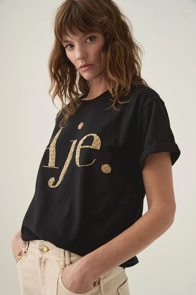Aje Tees Bask Embellished Logo Tee Blackgold 8211 Women Aje Tees Bask Embellished Logo Tee Blackgold 8211 Women
