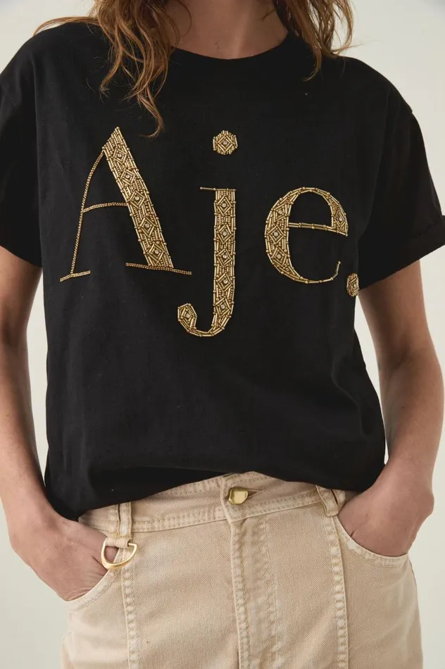 Aje Tees Bask Embellished Logo Tee Blackgold 8211 Women Aje Tees Bask Embellished Logo Tee Blackgold 8211 Women