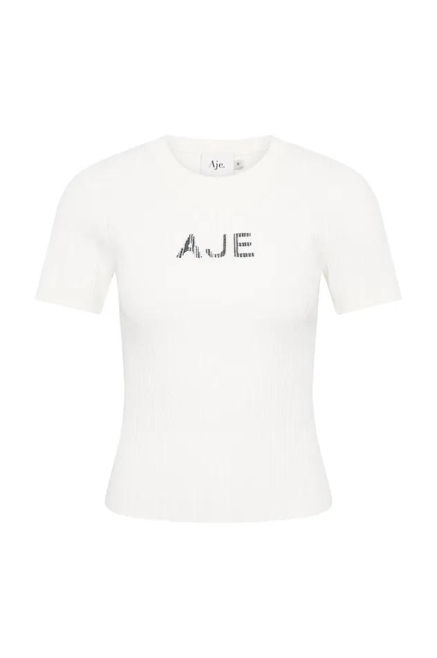 Aje Tees Depths Slim Fit Knit Tee Ivoryblack Logo 8211 Women