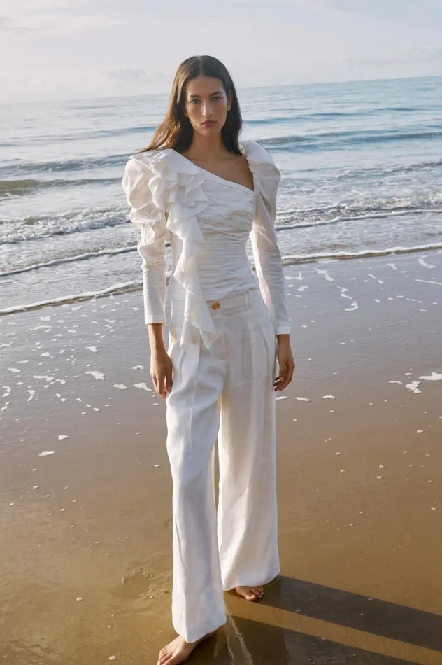 Aje Tops Adelia Ruffle Long Sleeve Top Ivory 8211 Women