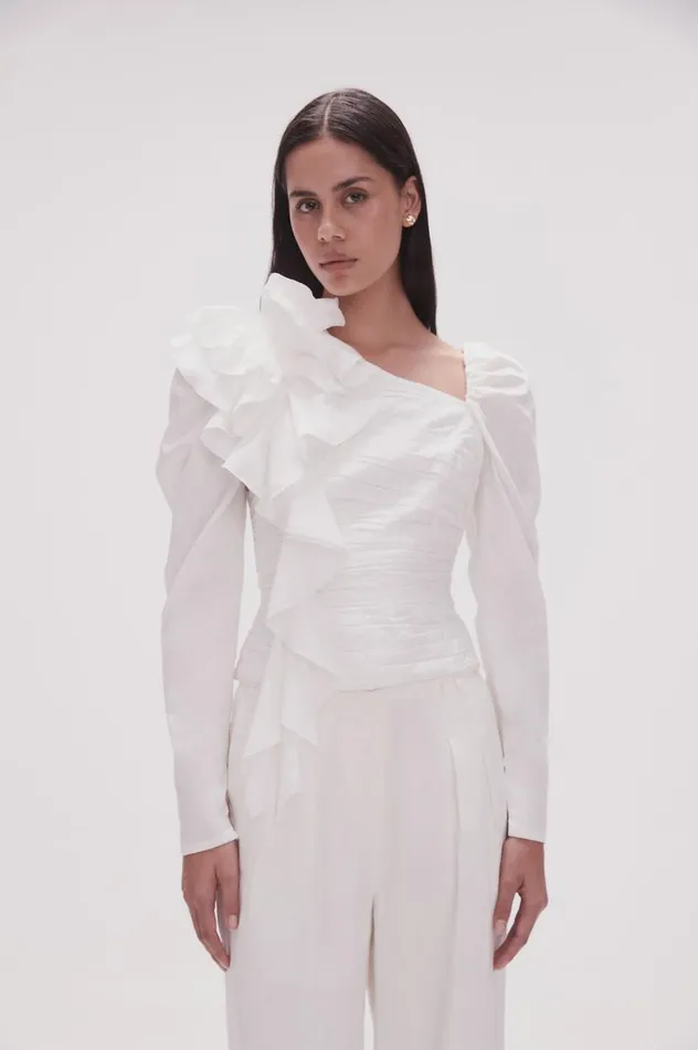 Aje Tops Adelia Ruffle Long Sleeve Top Ivory 8211 Women Aje Tops Adelia Ruffle Long Sleeve Top Ivory 8211 Women