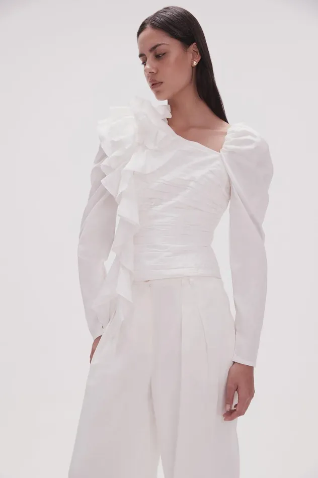 Aje Tops Adelia Ruffle Long Sleeve Top Ivory 8211 Women Aje Tops Adelia Ruffle Long Sleeve Top Ivory 8211 Women