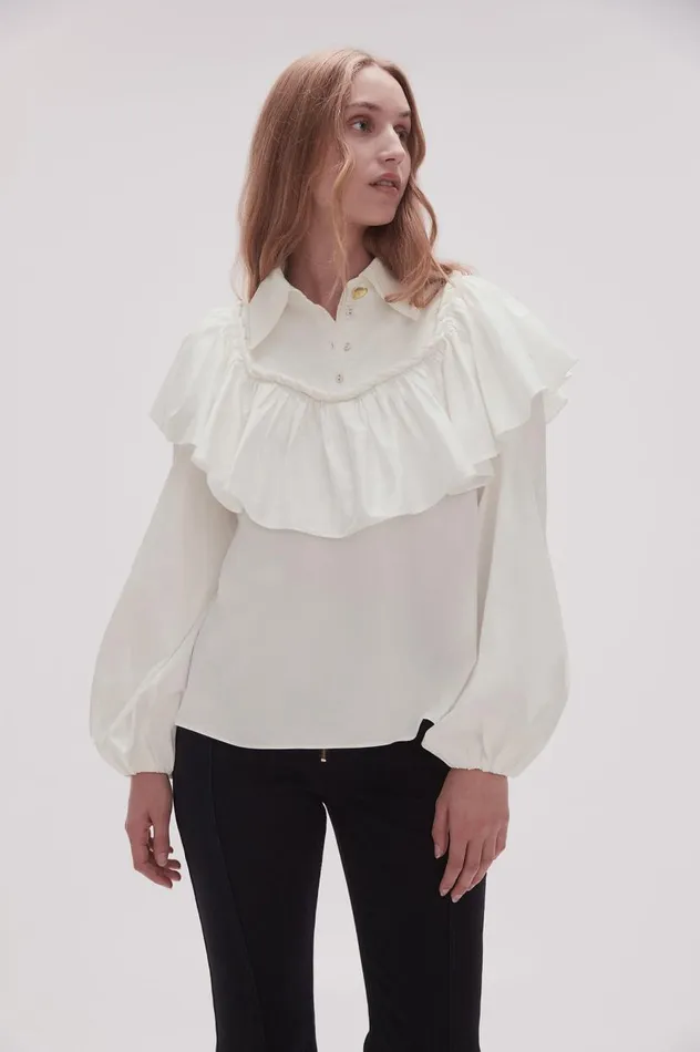 Aje Tops Anne Twisted Flounce Blouse Ivory 8211 Women