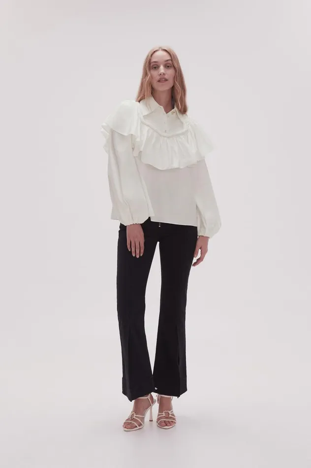 Aje Tops Anne Twisted Flounce Blouse Ivory 8211 Women Aje Tops Anne Twisted Flounce Blouse Ivory 8211 Women
