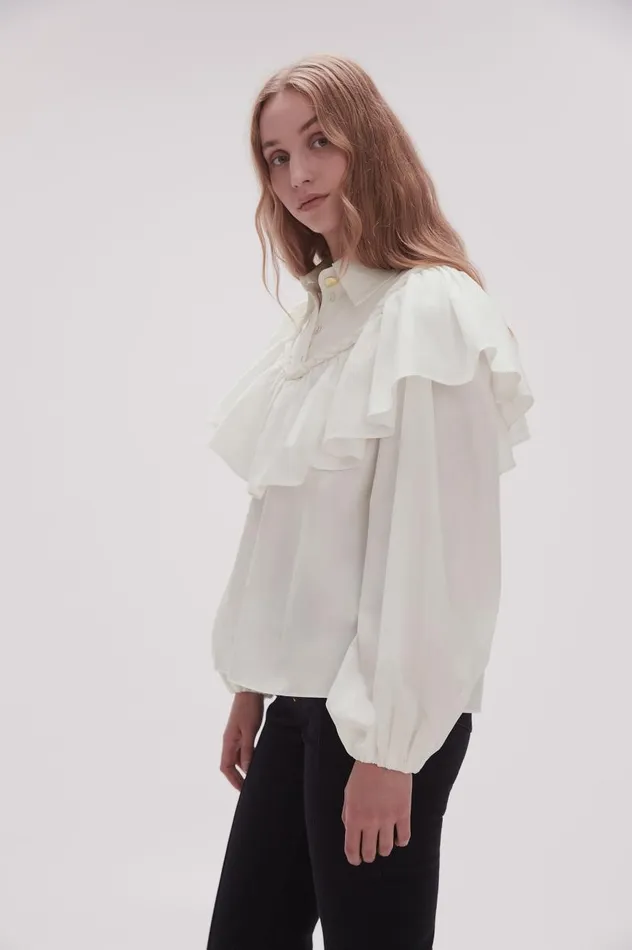 Aje Tops Anne Twisted Flounce Blouse Ivory 8211 Women Aje Tops Anne Twisted Flounce Blouse Ivory 8211 Women