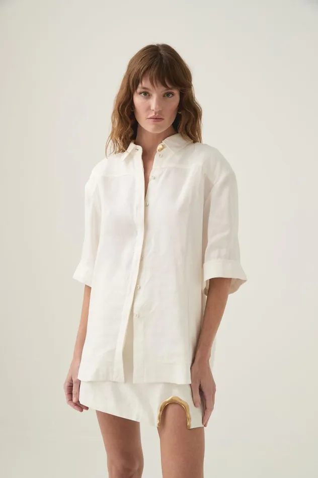 Aje Tops Asteria Short Sleeve Shirt Ivory 8211 Women
