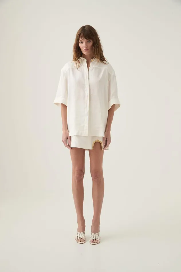 Aje Tops Asteria Short Sleeve Shirt Ivory 8211 Women Aje Tops Asteria Short Sleeve Shirt Ivory 8211 Women