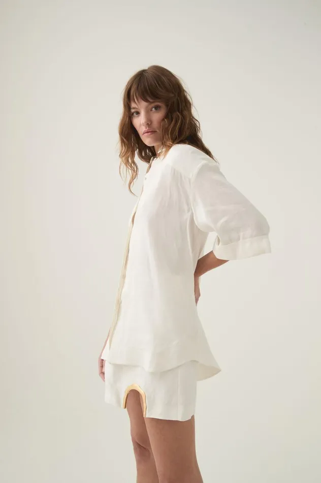 Aje Tops Asteria Short Sleeve Shirt Ivory 8211 Women Aje Tops Asteria Short Sleeve Shirt Ivory 8211 Women