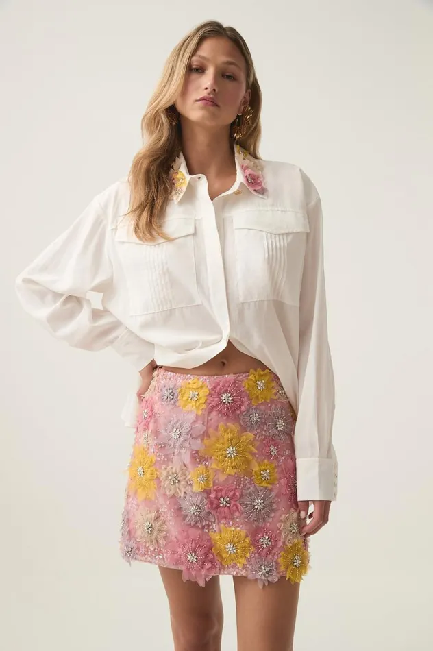 Aje Tops Claudette Flower Shirt Ivory 8211 Women