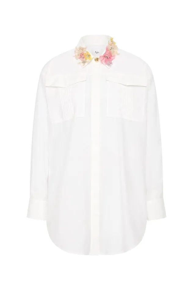 Aje Tops Claudette Flower Shirt Ivory 8211 Women Aje Tops Claudette Flower Shirt Ivory 8211 Women