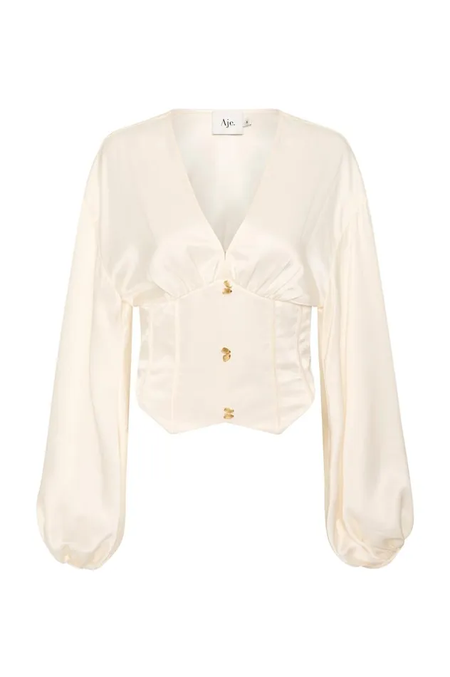 Aje Tops Spirit Corsetted Blouse Coconut Cream 8211 Women Aje Tops Spirit Corsetted Blouse Coconut Cream 8211 Women