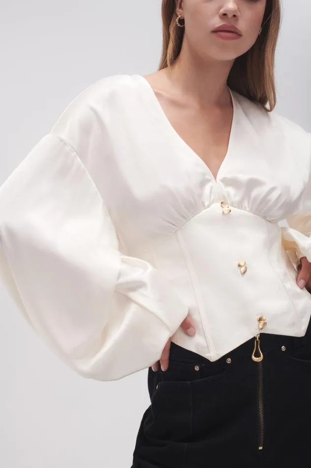 Aje Tops Spirit Corsetted Blouse Coconut Cream 8211 Women Aje Tops Spirit Corsetted Blouse Coconut Cream 8211 Women
