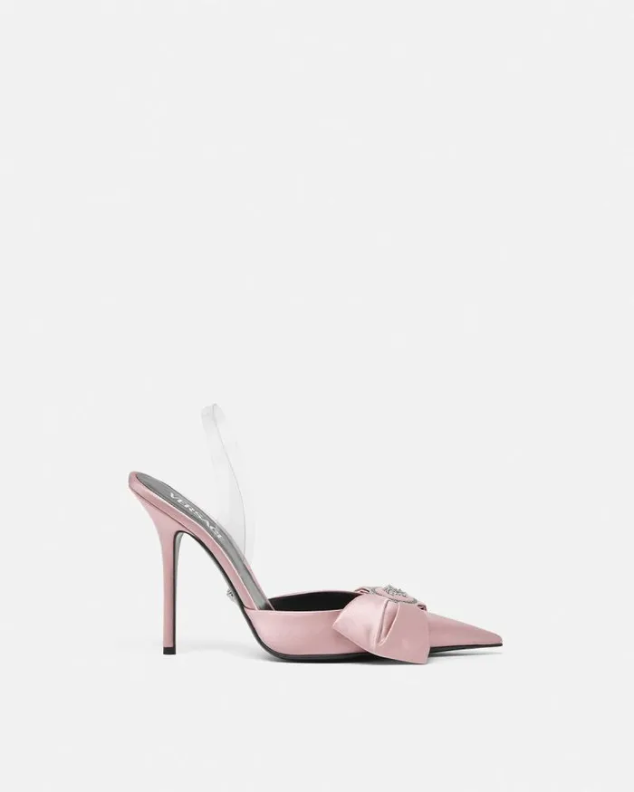 Alia Satin Slingback Pumps 110 Mm Light Pink Women Versace Pumps and Slingbacks