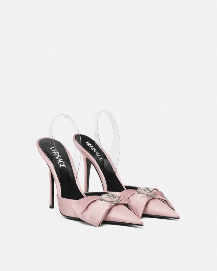 Alia Satin Slingback Pumps 110 Mm Light Pink Women Versace Pumps and Slingbacks