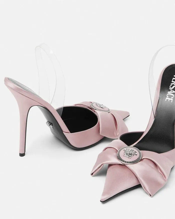 Alia Satin Slingback Pumps 110 Mm Light Pink Women Versace Pumps and Slingbacks