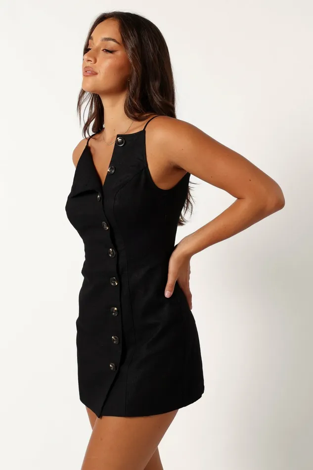 Allegra Linen Mini Dress Black Women Linen Dresses Petal and Pup