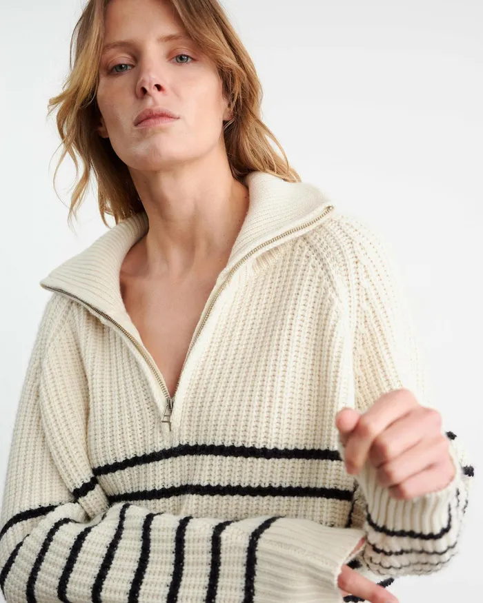 AMELINA CASHMERE SWEATER Ivorydark Navy Stripe Women Nili Lotan Knits and Sweaters