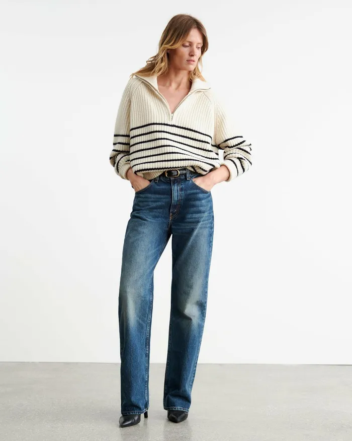 AMELINA CASHMERE SWEATER Ivorydark Navy Stripe Women Nili Lotan Knits and Sweaters