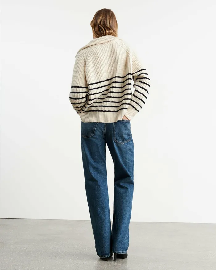 AMELINA CASHMERE SWEATER Ivorydark Navy Stripe Women Nili Lotan Knits and Sweaters