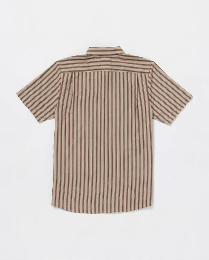 Arvostripe Woven Short Sleeve Shirt 8211 Light Khaki Mens Volcom Tops and Tees