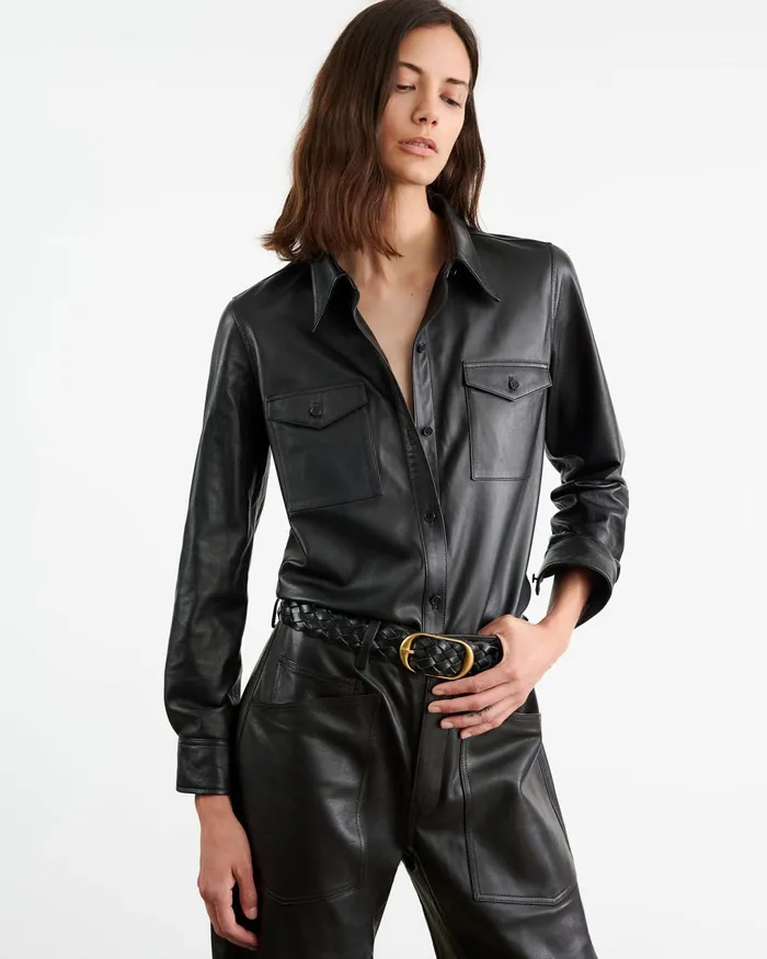 AVA LEATHER SHIRT Black Women Nili Lotan Tops