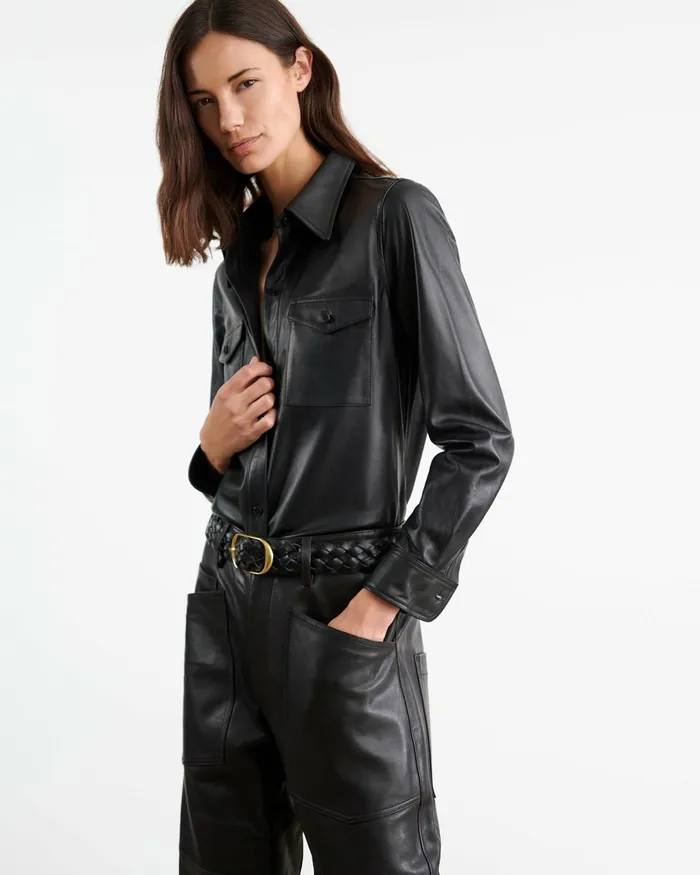 AVA LEATHER SHIRT Black Women Nili Lotan Tops