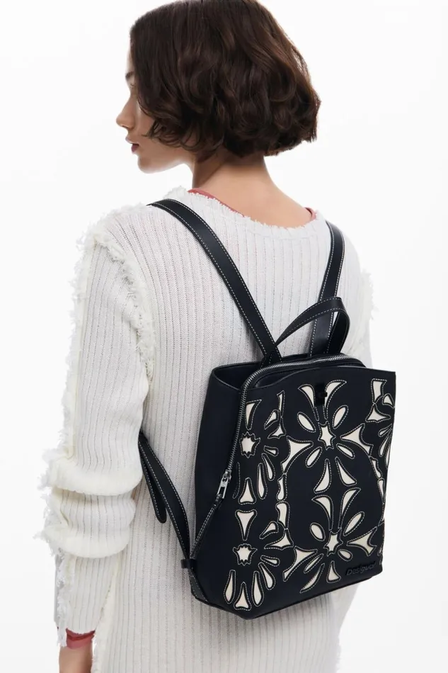 Backpacks Women Desigual Flower Backpack Black