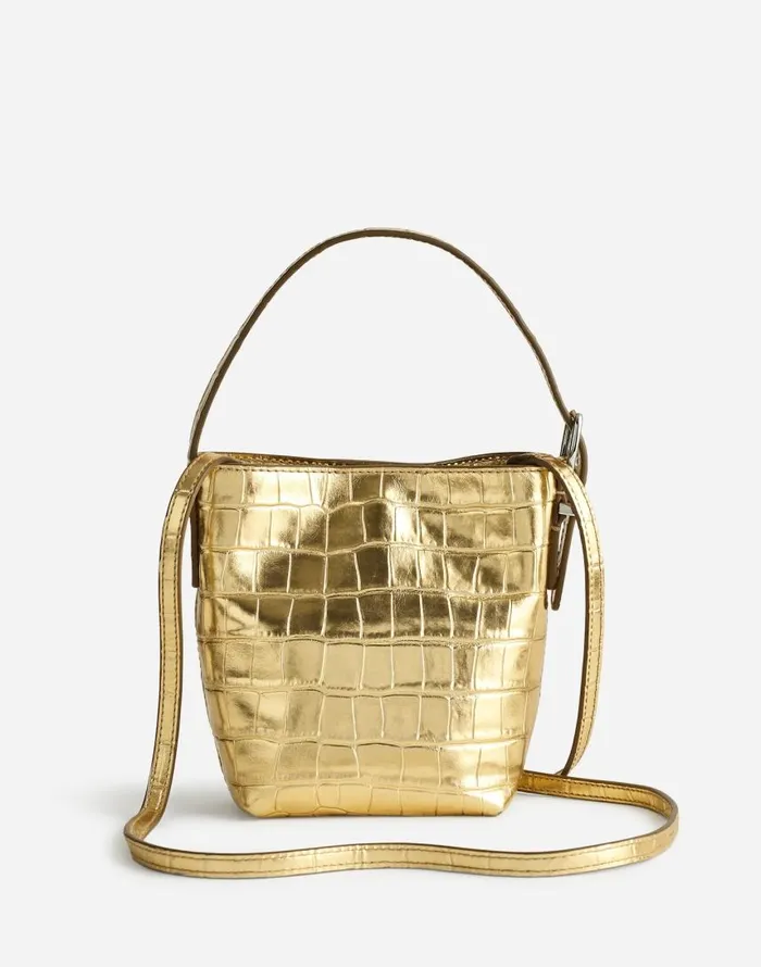 Bags Women Madewell The Essential Micro Bucket Tote Gold Metallic