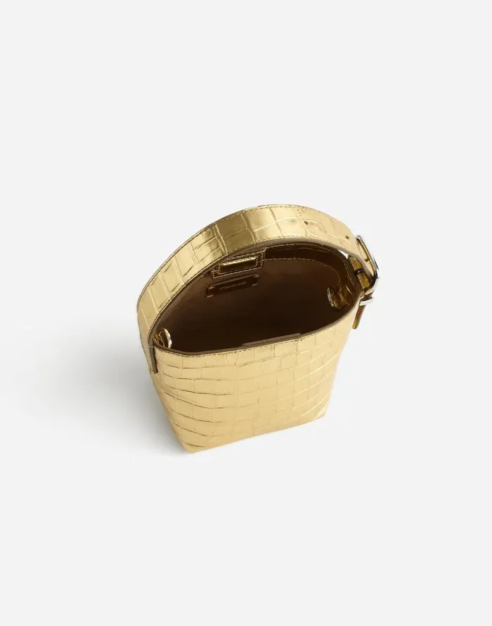 Bags Women Madewell The Essential Micro Bucket Tote Gold Metallic