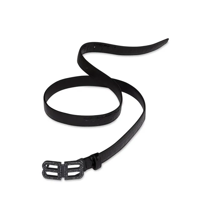 Balenciaga Belts Women Women039s Bb Hourglass Thin Belt Crocodile Embossed With Rhinestones In Black Black Balenciaga Belts Women Women039s Bb Hourglass Thin Belt Crocodile Embossed With Rhinestones In Black Black