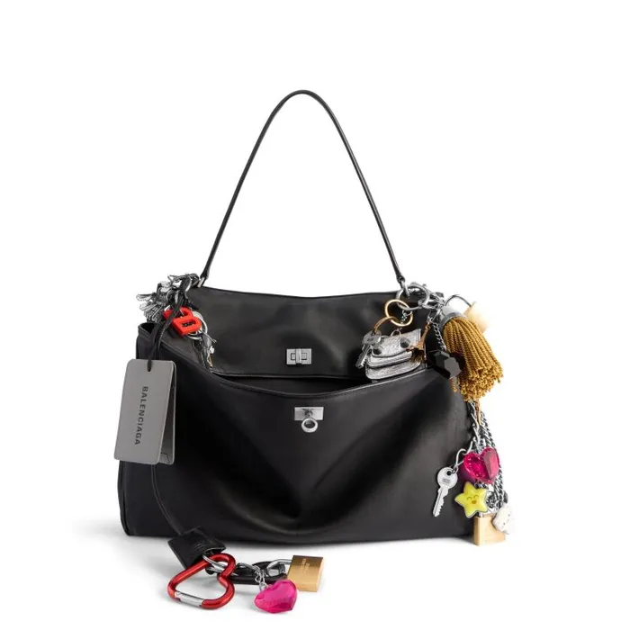 Balenciaga Handbags Women Women039s Rodeo Large Handbag Used Effect With Charms In Black Black Balenciaga Handbags Women Women039s Rodeo Large Handbag Used Effect With Charms In Black Black