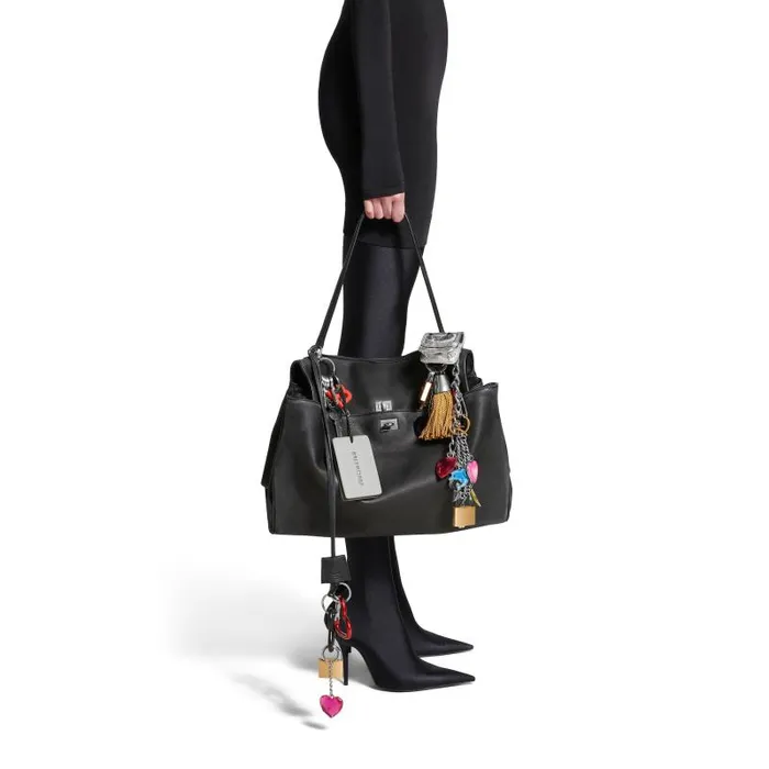 Balenciaga Handbags Women Women039s Rodeo Large Handbag Used Effect With Charms In Black Black Balenciaga Handbags Women Women039s Rodeo Large Handbag Used Effect With Charms In Black Black