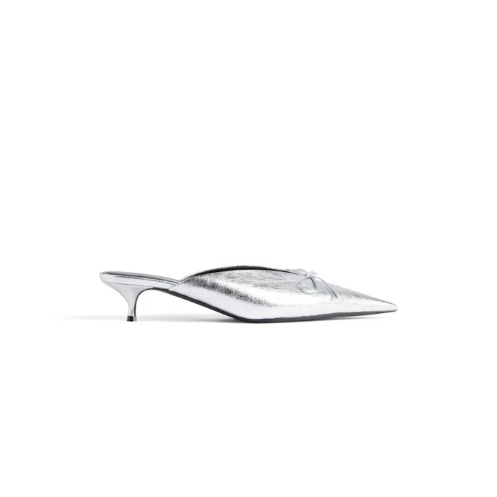 Balenciaga Sandals and Mules Women Women039s Knife Bow 40mm Mule In Silver Silver Balenciaga Sandals and Mules Women Women039s Knife Bow 40mm Mule In Silver Silver