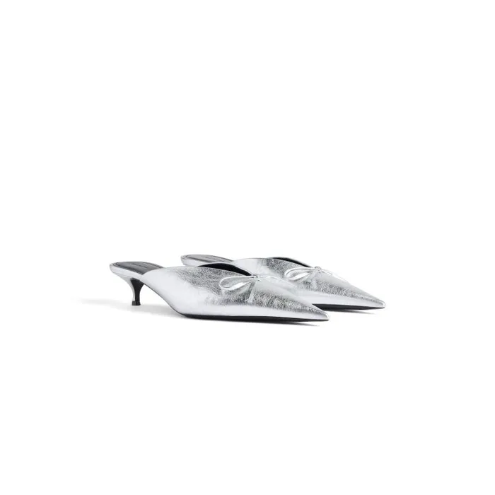 Balenciaga Sandals and Mules Women Women039s Knife Bow 40mm Mule In Silver Silver Balenciaga Sandals and Mules Women Women039s Knife Bow 40mm Mule In Silver Silver