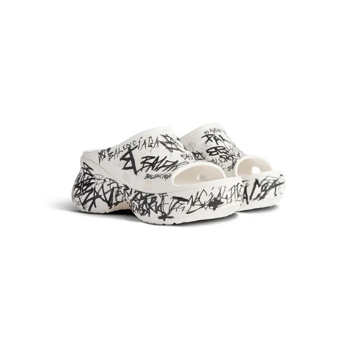 Balenciaga Sandals and Mules Women Women039s Pool Crocs Graffiti Slide Sandal In Whiteblack Whiteblack Balenciaga Sandals and Mules Women Women039s Pool Crocs Graffiti Slide Sandal In Whiteblack Whiteblack