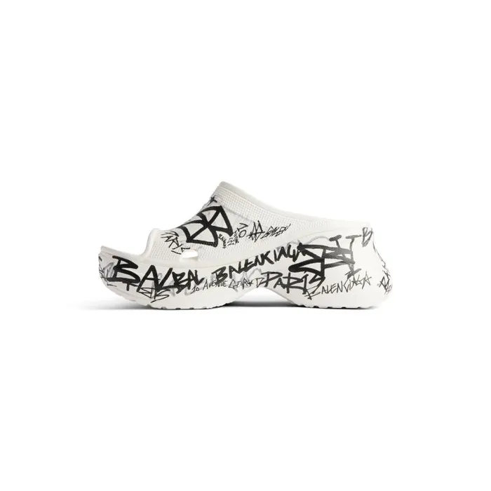 Balenciaga Sandals and Mules Women Women039s Pool Crocs Graffiti Slide Sandal In Whiteblack Whiteblack Balenciaga Sandals and Mules Women Women039s Pool Crocs Graffiti Slide Sandal In Whiteblack Whiteblack