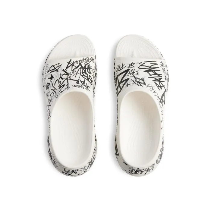 Balenciaga Sandals and Mules Women Women039s Pool Crocs Graffiti Slide Sandal In Whiteblack Whiteblack Balenciaga Sandals and Mules Women Women039s Pool Crocs Graffiti Slide Sandal In Whiteblack Whiteblack
