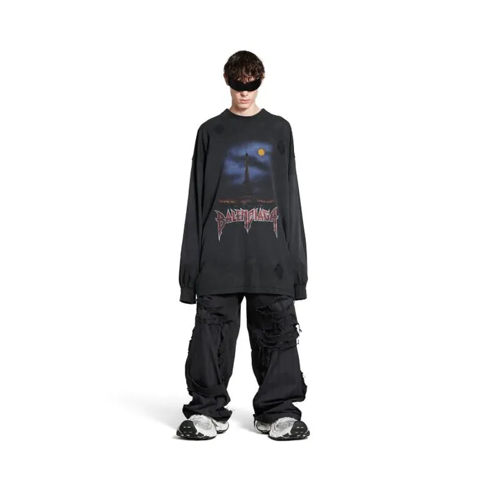 Balenciaga Tshirts WomenMen Men039s Paris Moon Double Front Long Sleeve Tshirt Oversized In Black Black